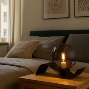 ID-VELADOR DE MESA TULIPA FUME Y METAL
