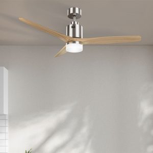 TBCIN-VENTILADOR ARUBA C/LUZ CUERPO NIQUEL ASPAS NATURAL
